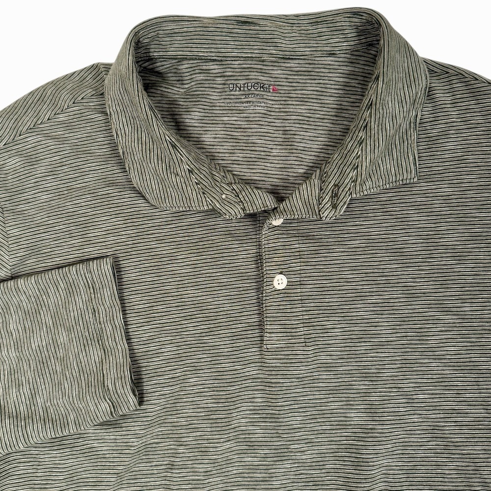 Untuckit Martinez‎ Stretch Long Sleeve Polo Shirt Mens XXL Green Striped